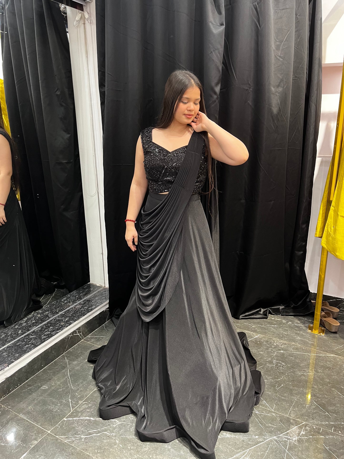 Kaia Black Saree Lehenga