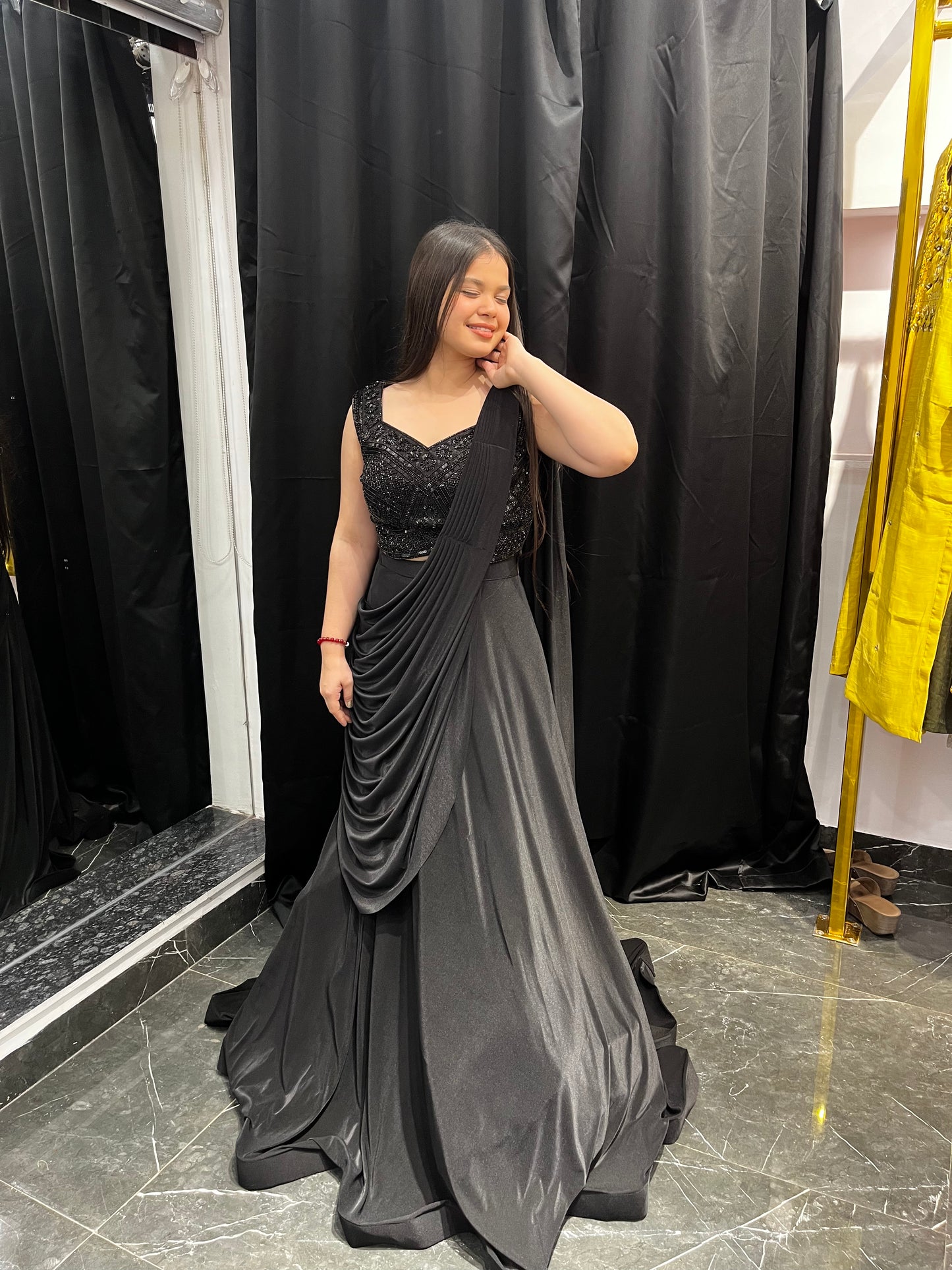 Kaia Black Saree Lehenga