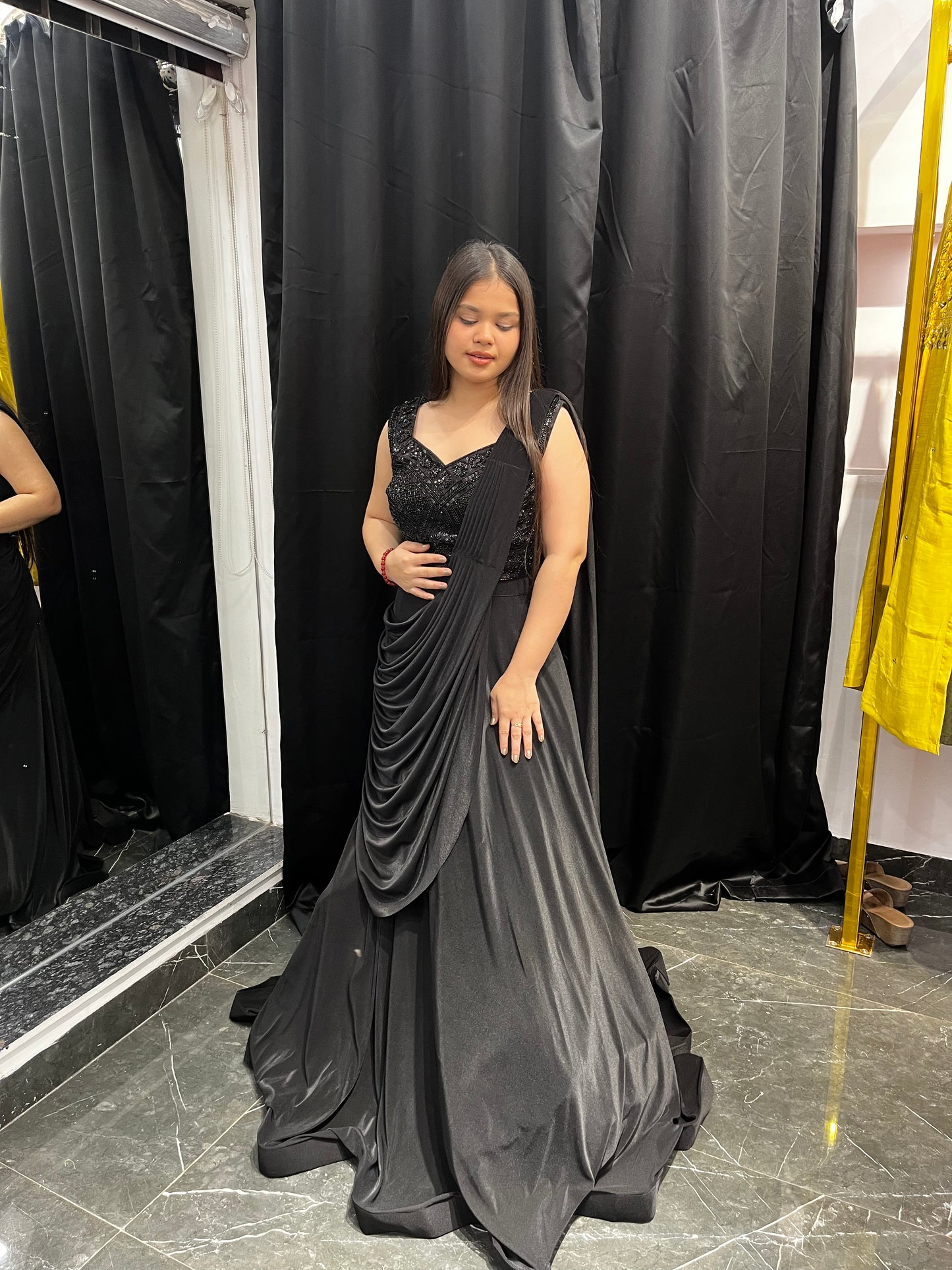 Kaia Black Saree Lehenga