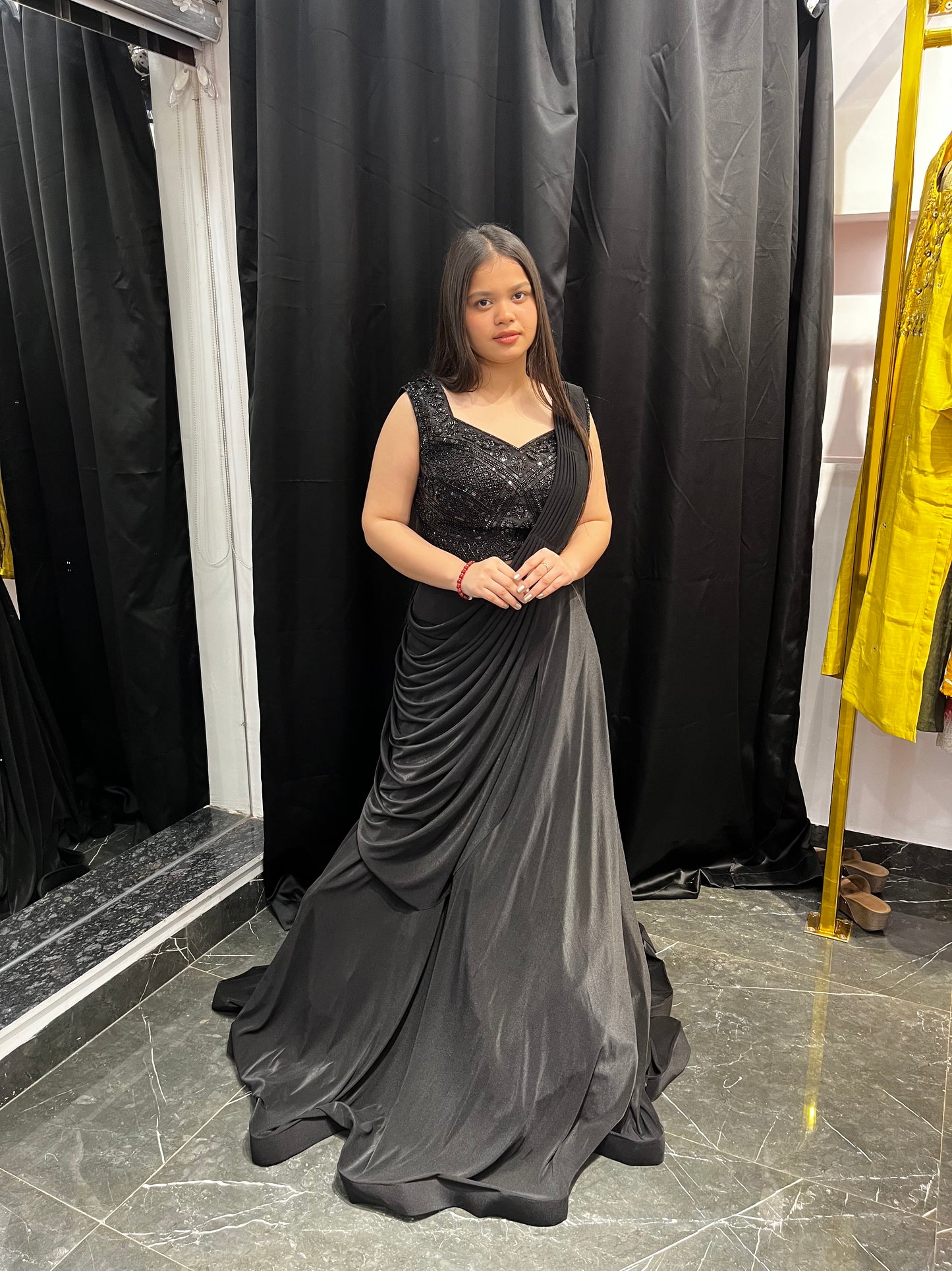 Kaia Black Saree Lehenga