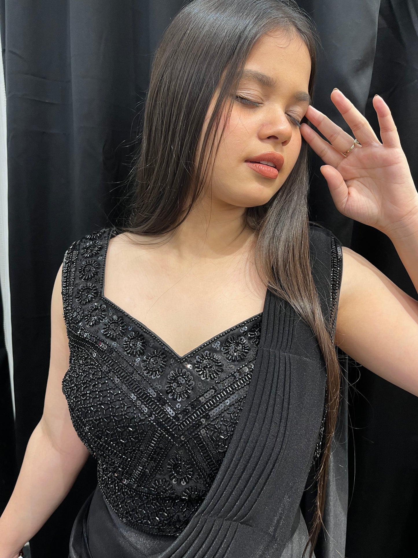 Kaia Black Saree Lehenga